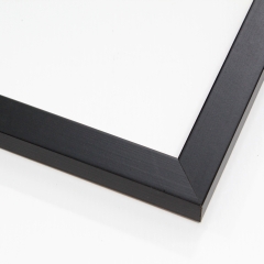 This simple, matte shine frame features a smooth black face that does not obscure the rich, natural wood grain. It is a delicate, modern take on a basic style.

1 " width: ideal for small images.  Border a bold, white-dominant greyscale photograph, or acrylic painting or print in this subtle frame.