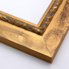 This flat profile, solid wood frame features a scroll and dot relief design topped with gold leaf, along the inner edge.  The wide surrounding edge mimics brushed gold.  

2.5 " width: ideal for larger images.  Highlight a traditional black and white photograph, oil painting or Giclée print.  The extension of the flat outer edge beyond the relief detail ensures the frame will not detract from your image.