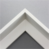 This extra tall, L-shaped floating contemporary canvas floater frame in white features a thin flat face.

*Note: These solid wood, custom canvas floaters are for stretched canvas prints and paintings, and raised wood panels.