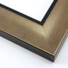 This simple, bold frame features scoop profile and gently distressed, gold foil face.  The inner lip is stepped down and painted a matte black, to match the outer drop edge.

2.75 " width: ideal for large and extra large artworks. Due to it